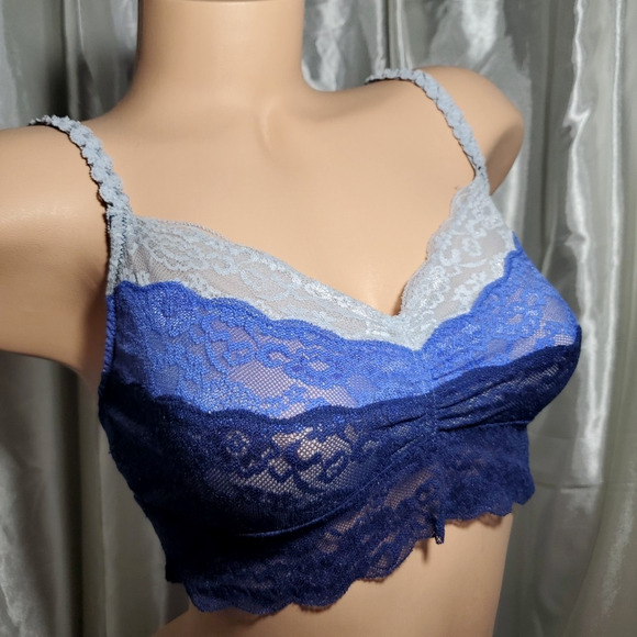 VICTORIA'S SECRET * PINK * Bra Bandeau BLUE LACE Stretch Ombre Striped MEDIUM - Picture 2 of 8